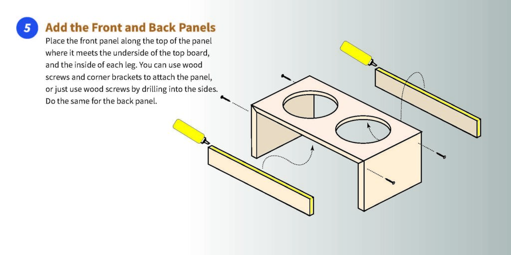 Step 5: Add the front and back panels for DIY dog bowl stand