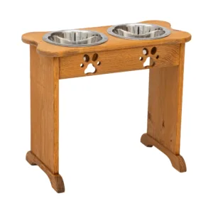 Dog Bowl Stand for Large Dogs - Wood Double Feeder (Stained)