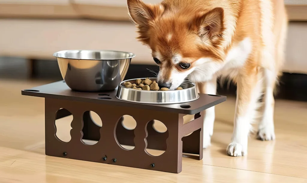 dog eating from elevated dog bowl