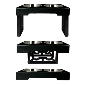 Adjustable Elevated Dog Bowls - OurPets Barking Bistro Feeder (Black)